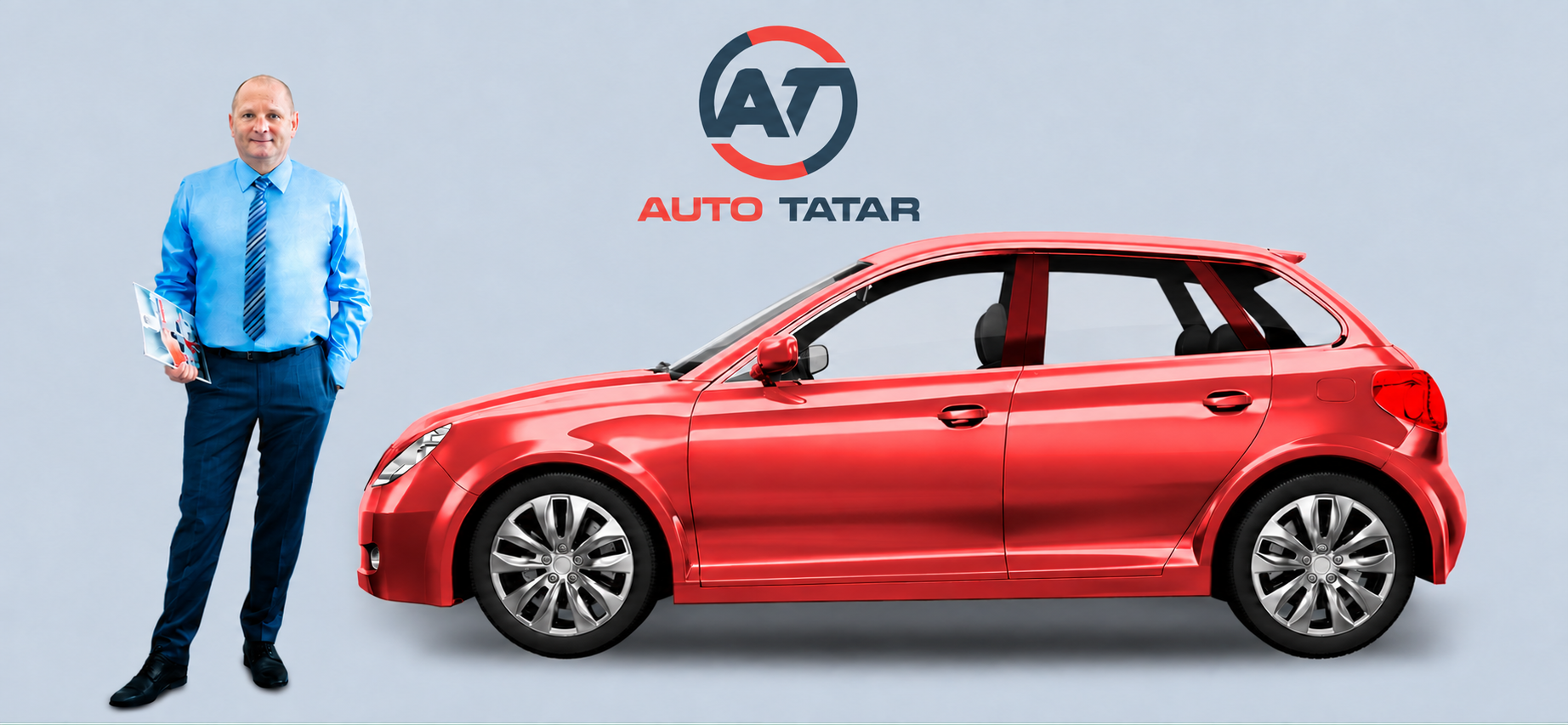 Auto Tatar – Viorel Tatar neben einem roten Fahrzeug